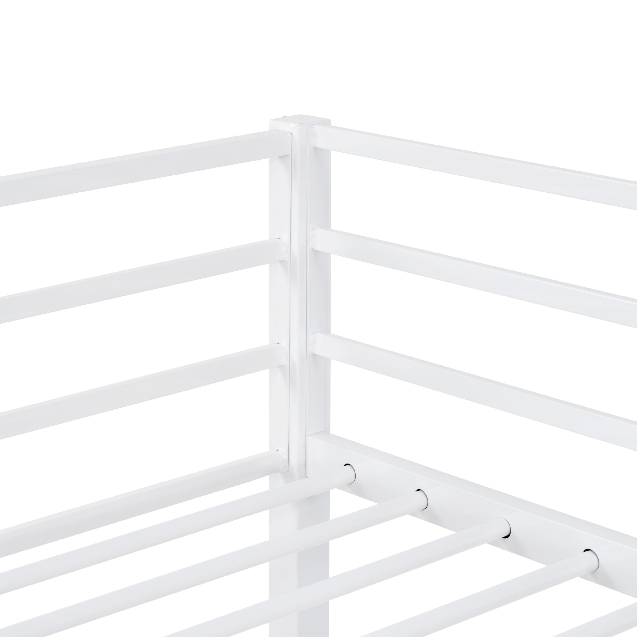 Metal Loft Bed Twin Size, Loft Bed Frame With Safety Guard Rails & Flat Ladder, Twin Loft Bed For Kids Teens Adults, White_voghion.com